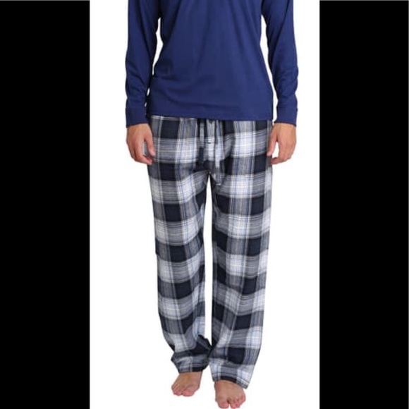 NEW SLEEP HERO Navy Plaid Flannel Lounge Set-Sze L - Picture 2 of 10